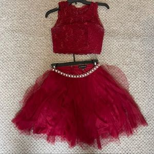 Cute chiffon/lace/rhinestone two piece dress, burgundy